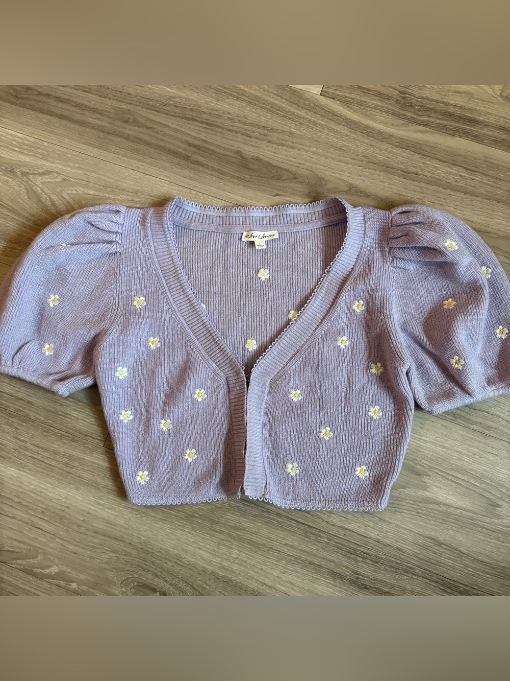 For Love & Lemons Daisy Lilac Puff Sleeve Embroidered Cardigan $130 MSRP